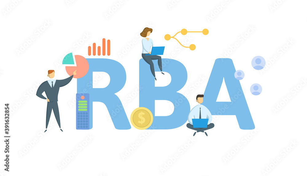 RBA, Reserve Bank of Australia. Concept with keywords, people and icons. Flat vector illustration. Isolated on white background. RBA, Reserve Bank of Australia. Concept with keywords, people and icons. Flat vector illustration. Isolated on white background.