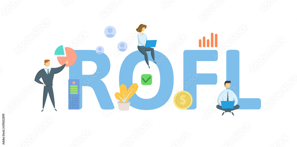 Obraz premium ROFL, Return on Financial Leverage. Concept with keywords, people and icons. Flat vector illustration. Isolated on white background.