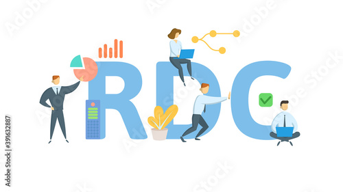 RDC, Running down clause. Concept with keywords, people and icons. Flat vector illustration. Isolated on white background.