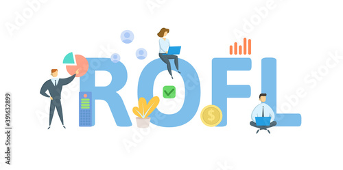 ROFL, Return on Financial Leverage. Concept with keywords, people and icons. Flat vector illustration. Isolated on white background.