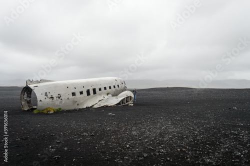 Shot of the famous Solheimasandur plane wreck in misty weather photo