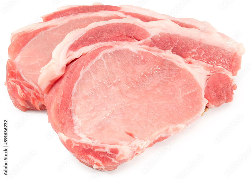 sliced raw pork meat isolated on white background. with clipping path