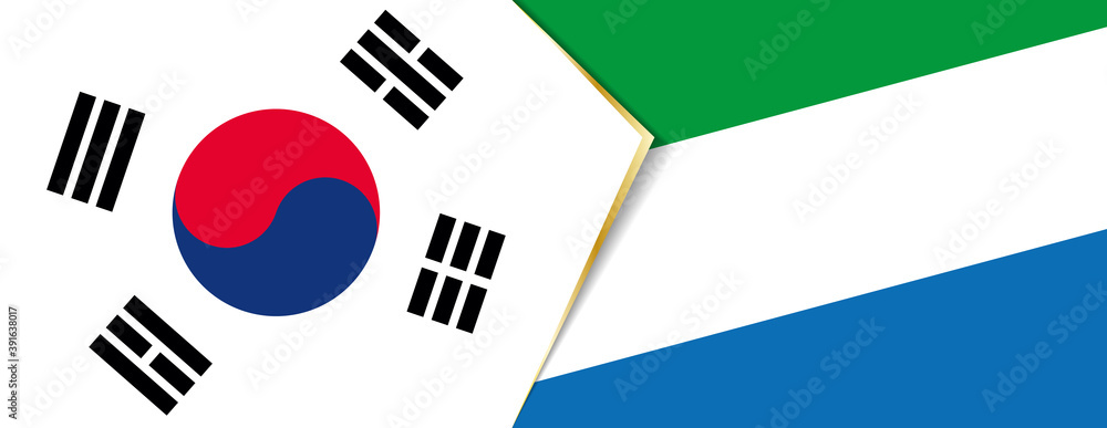 South Korea and Sierra Leone flags, two vector flags. South Korea and Sierra Leone flags, two vector flags.