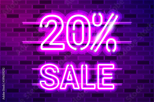 20 percent SALE glowing purple neon lamp sign