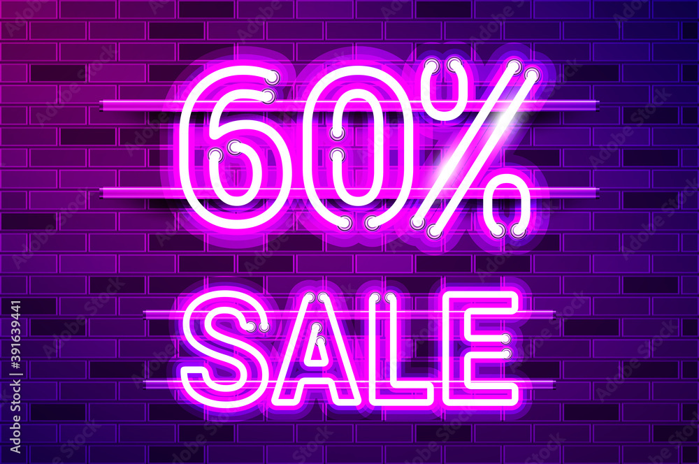 60 percent SALE glowing purple neon lamp sign