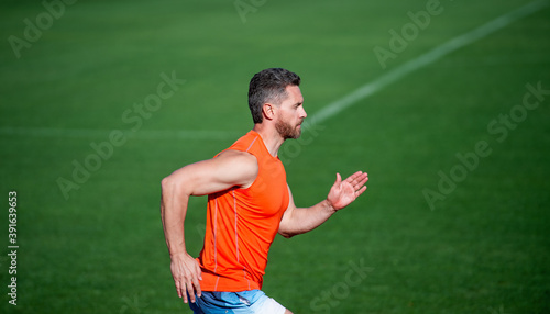 man sprinter running from start to finish with success and speed, aerobic load