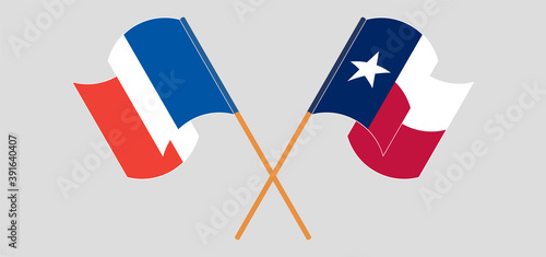Crossed and waving flags of the State of Texas and France