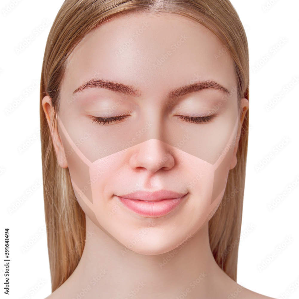 Fototapeta premium Trace on face after wearing a protective medical mask.