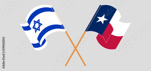 Crossed and waving flags of the State of Texas and Israel