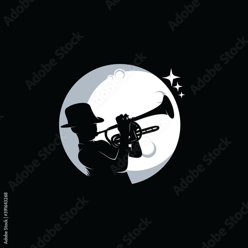 Little boy play with trumpet logo design