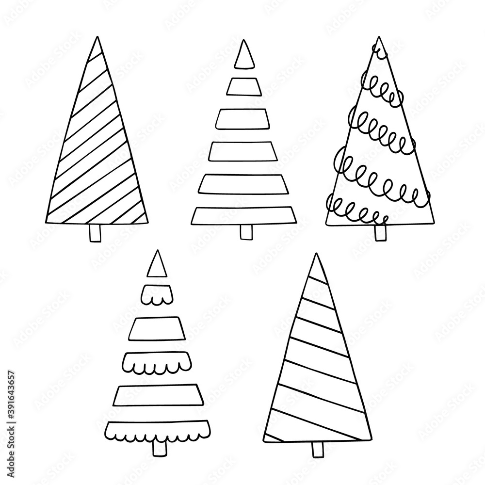 Simple Christmas tree hand drawn in doodle style minimalist vector outline illustration, winter holiday decor, happy holidays celebration, family gatherings celebration symbol, festive mood pattern Simple Christmas tree hand drawn in doodle style minimalist vector outline illustration, winter holiday decor, happy holidays celebration, family gatherings celebration symbol, festive mood pattern