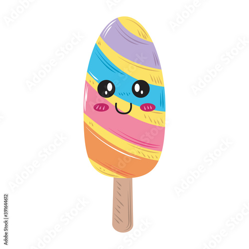 cute kawaii ice cream in stick cartoon