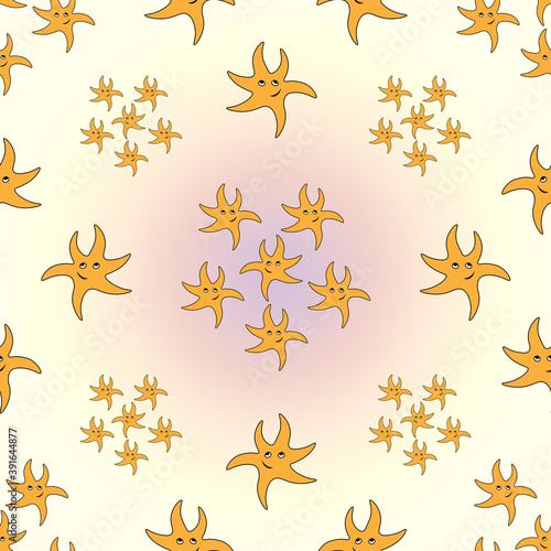 Dancing hand drawn starfish seamless pattern