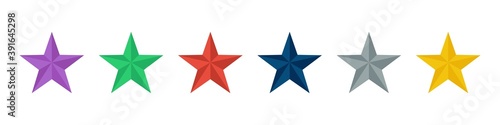 Colorful star. Set of 3D stars diferents color on white background. Vector icon . Collection of 6 three-dimensional stars.