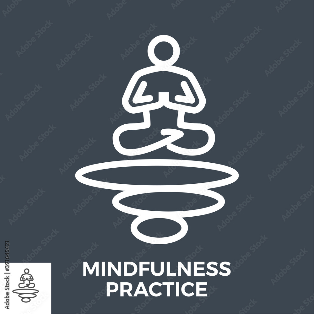 Mindfulness Practice Thin Line Vector Icon Isolated on the Black Background. Mindfulness Practice Thin Line Vector Icon Isolated on the Black Background.