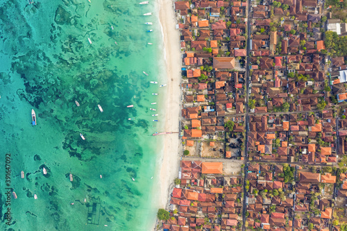 Aerial view of village on Lembongan Island in Indonesia. photo