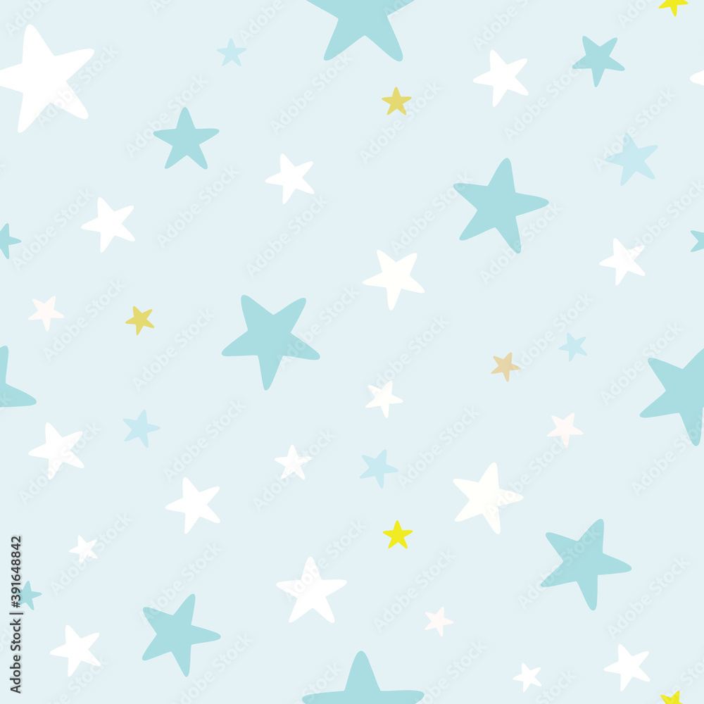Baby boy nursery seamless pattern with white stars on blue background. Perfect for fabric, textile, nursery decoration, baby shower, Christmas rapping . Surface pattern design. Baby boy nursery seamless pattern with white stars on blue background. Perfect for fabric, textile, nursery decoration, baby shower, Christmas rapping . Surface pattern design.