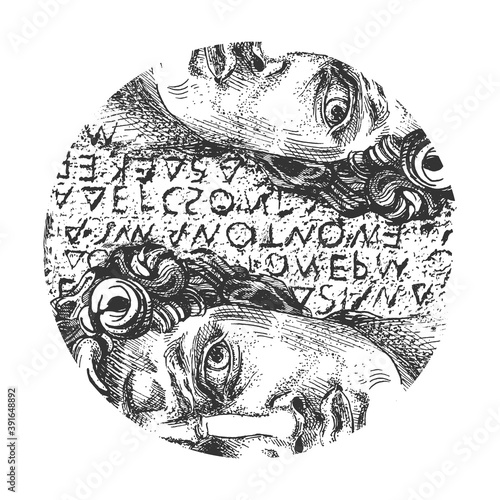 David statue face on greek text