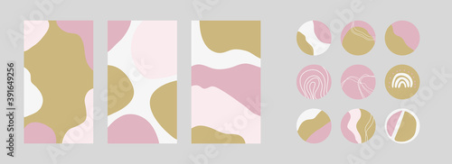 Backgrounds for social media stories. Abstract vector with organic shapes. Illustration for girly blog.