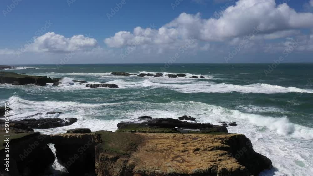 Rugged California Pacific Ocean Coastline and Surf Crashing on Rocks Drone View Rugged California Pacific Ocean Coastline and Surf Crashing on Rocks Drone View