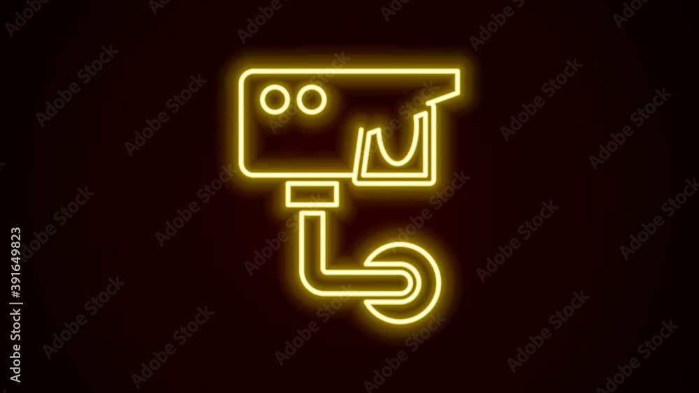 Glowing neon line Security camera icon isolated on black background. 4K Video motion graphic animation Glowing neon line Security camera icon isolated on black background. 4K Video motion graphic animation