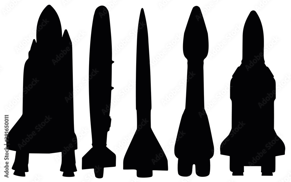 Space rockets in a set. Vector image. Space rockets in a set. Vector image.