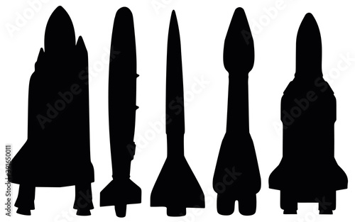 Space rockets in a set. Vector image.