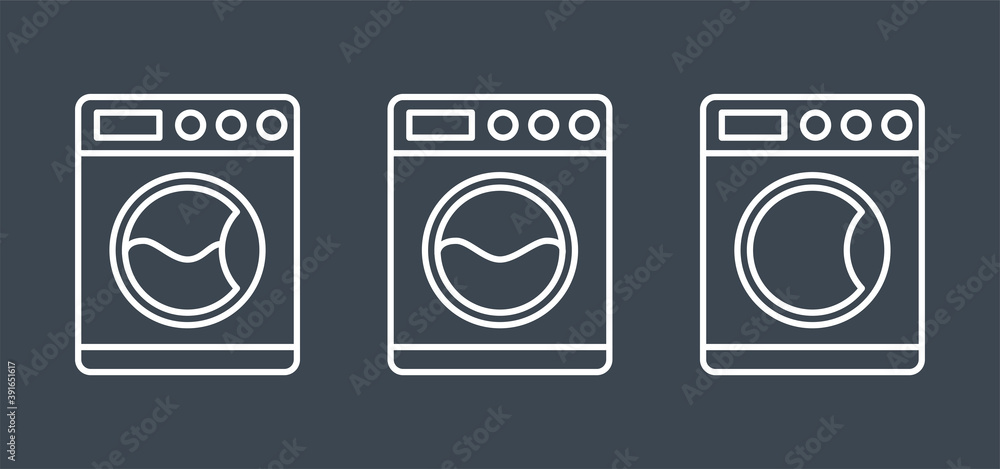 Set of Washing Machine Vector icons. Isolated on Black Background. Set of Washing Machine Vector icons. Isolated on Black Background.