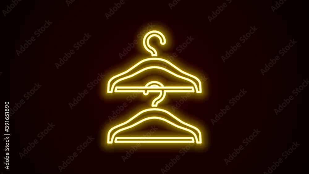 Glowing neon line Hanger wardrobe icon isolated on black background. Cloakroom icon. Clothes service symbol. Laundry hanger sign. 4K Video motion graphic animation Glowing neon line Hanger wardrobe icon isolated on black background. Cloakroom icon. Clothes service symbol. Laundry hanger sign. 4K Video motion graphic animation