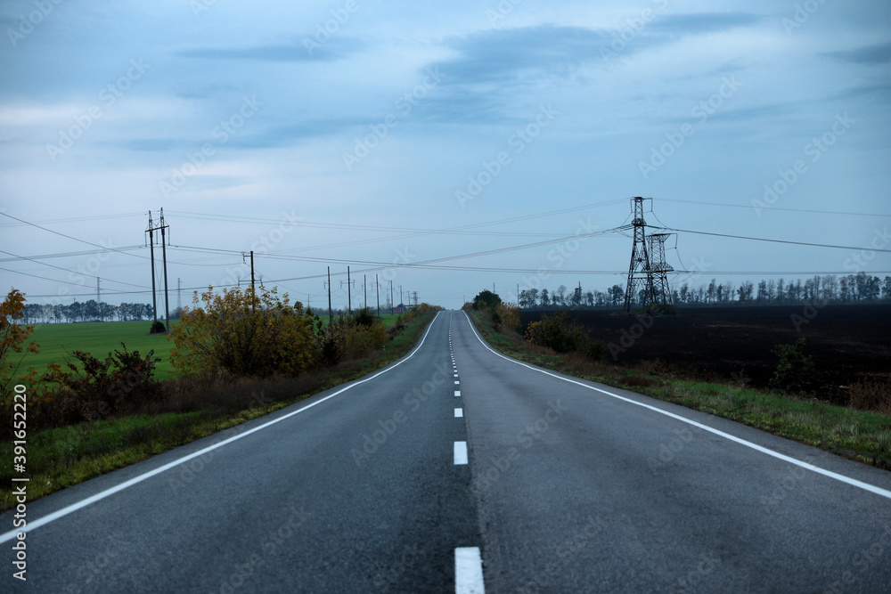 Beautiful view of asphalt highway without transport Beautiful view of asphalt highway without transport