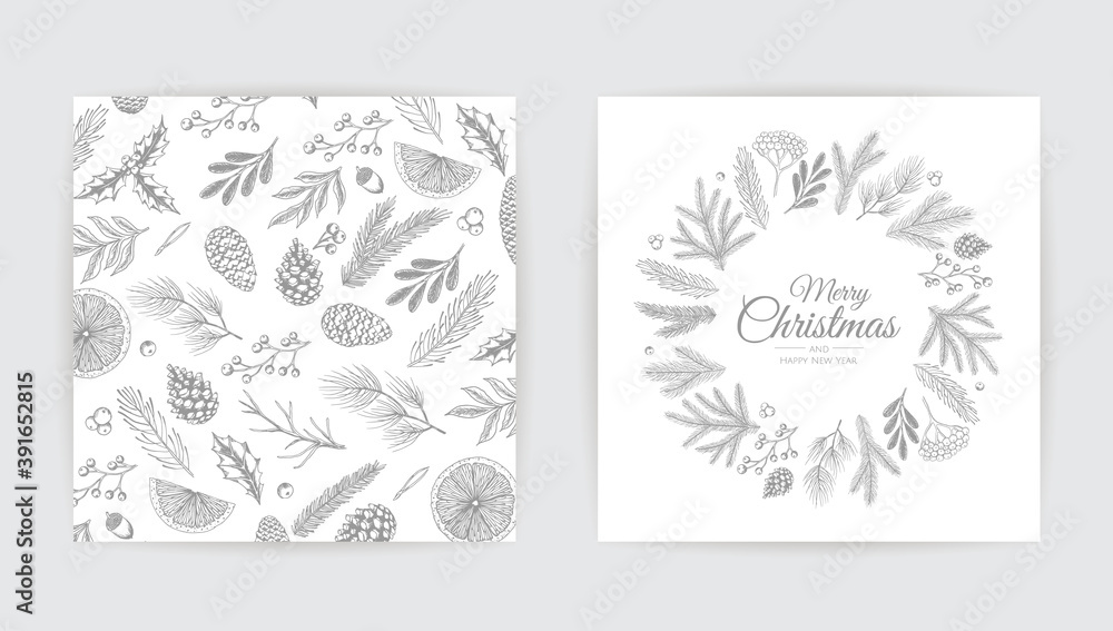 Vector Christmas Cards Set. Holiday Party Card Templates Design