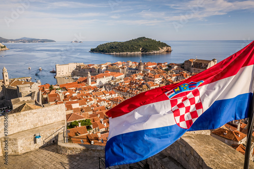 Aerial view of of the walled city of Dubrovnik, Dalmatia, Croatia. photo