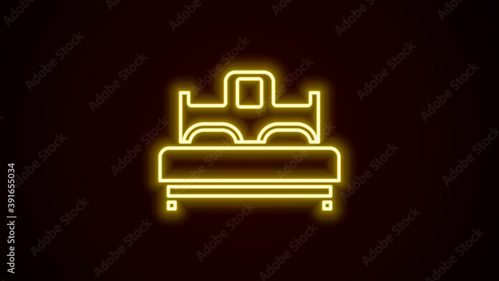 Glowing neon line Bedroom icon isolated on black background. Wedding, love, marriage symbol. Bedroom creative icon from honeymoon collection. 4K Video motion graphic animation Glowing neon line Bedroom icon isolated on black background. Wedding, love, marriage symbol. Bedroom creative icon from honeymoon collection. 4K Video motion graphic animation