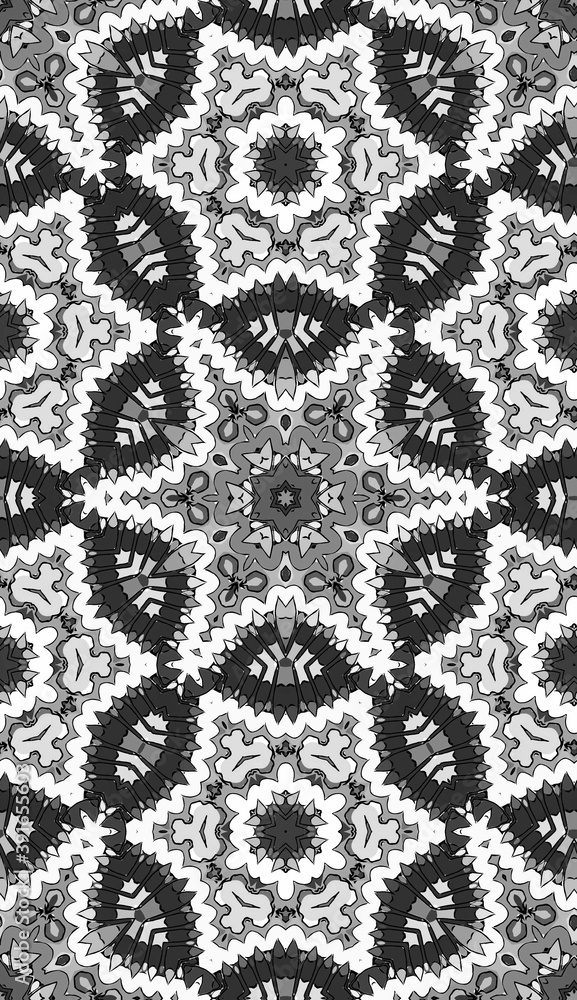 Seamless pattern with floral and mandala elements. Black and white decorative doodle background. Seamless pattern with floral and mandala elements. Black and white decorative doodle background.