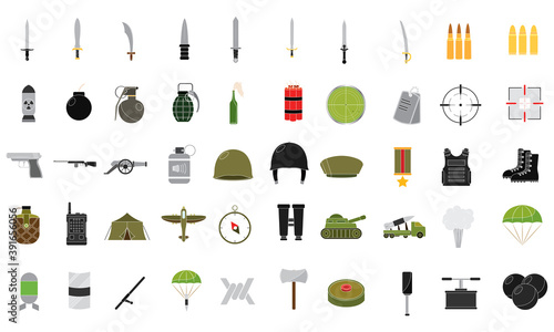 Isolated set of objects of war icons - Vector