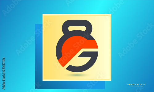Letter G fitness vector logo template with dumbbell icon, Graphic designer studio Concept.