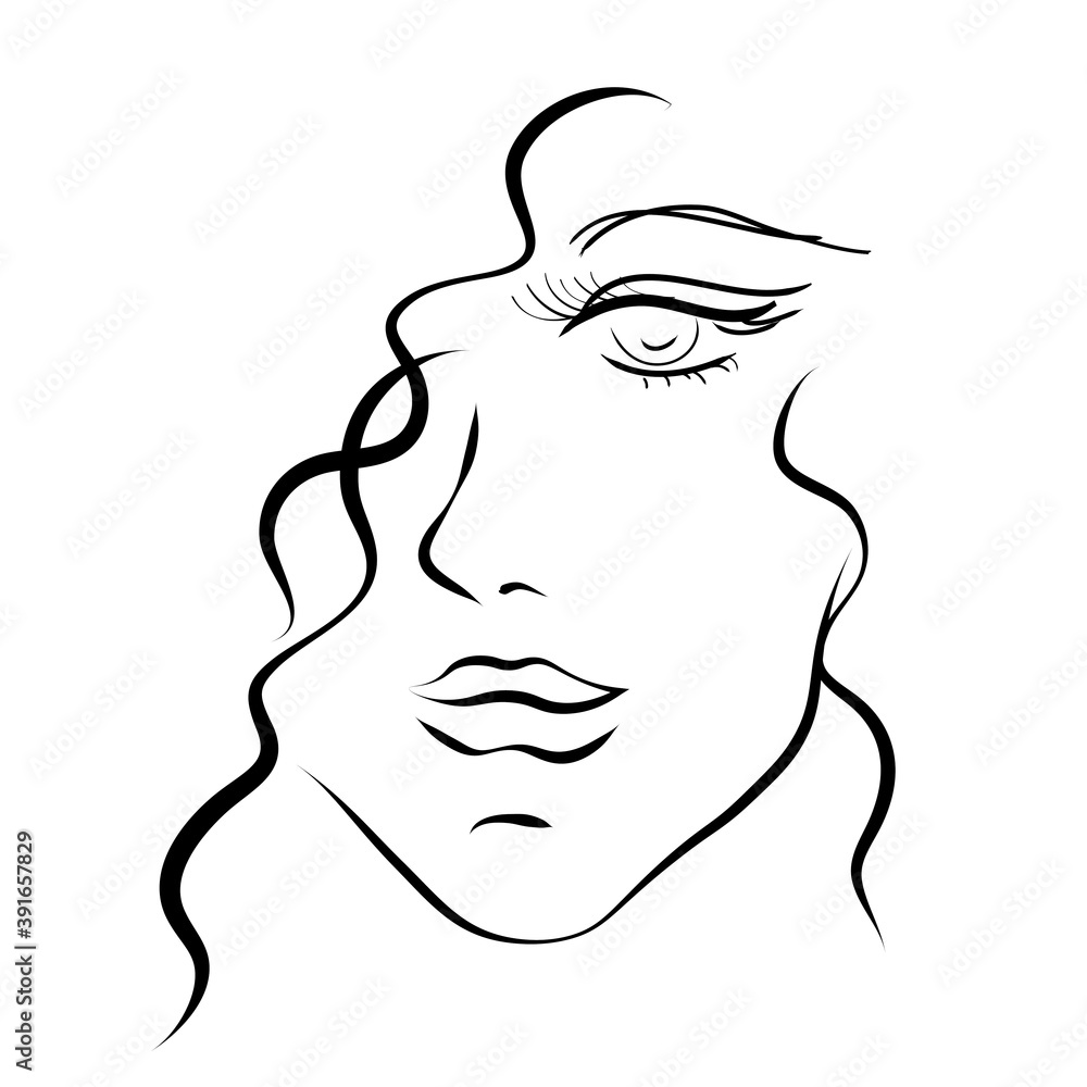 beautiful girl's face lines. Vector illustration. contour drawing of a woman. For beauty spa cosmetics cosmetics massage visage beautiful girl's face lines. Vector illustration. contour drawing of a woman. For beauty spa cosmetics cosmetics massage visage