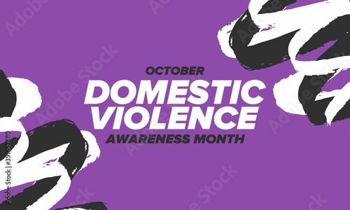 Domestic Violence Awareness Month in October. Celebrate annual in United States. Awareness purple ribbon. Day of Unity. Prevention campaign. Stop women abuse. Poster, banner and background. Vector