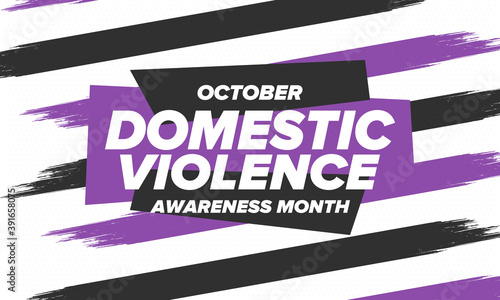 Domestic Violence Awareness Month in October. Celebrate annual in United States. Awareness purple ribbon. Day of Unity. Prevention campaign. Stop women abuse. Poster, banner and background. Vector