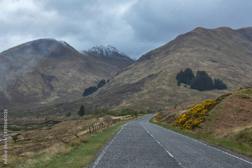 Road photographed in Scotland, in Europe. Picture made in 2019.