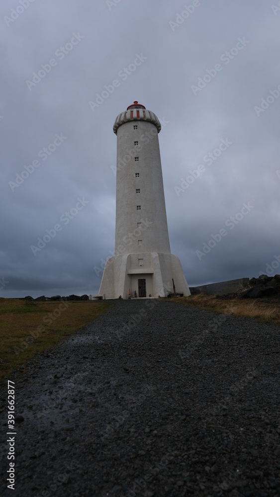 Famous Akranes lighthouse in Southern Iceland