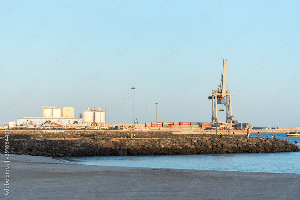 Port of the city of Puerto del Rosario in Fuerteventura in Spain in Autumn 2020