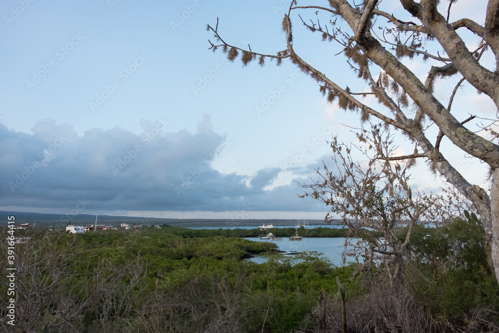A cloudy sky and a lake at Puerto Ayora, Santa Cruz Island, Galapagos, Ecuador