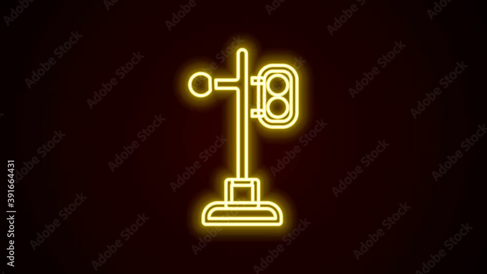 Glowing neon line Train traffic light icon isolated on black background. Traffic lights for the railway to regulate the movement of trains. 4K Video motion graphic animation Glowing neon line Train traffic light icon isolated on black background. Traffic lights for the railway to regulate the movement of trains. 4K Video motion graphic animation