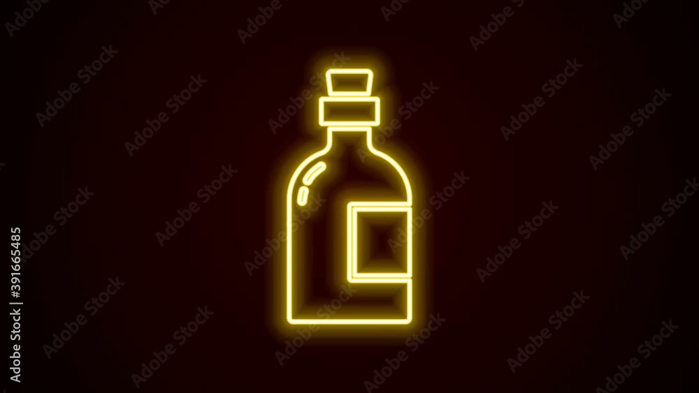 Glowing neon line Alcohol drink Rum bottle icon isolated on black background. 4K Video motion graphic animation Glowing neon line Alcohol drink Rum bottle icon isolated on black background. 4K Video motion graphic animation