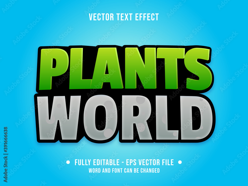 Editable text effect - plants world green and grey color gradient modern style