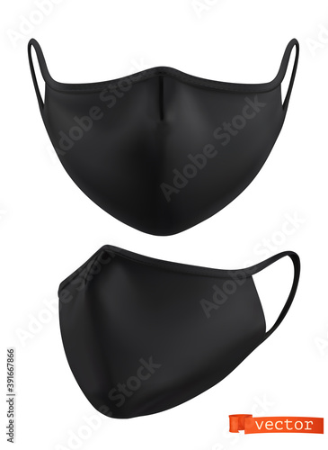 Black medical mask mockup. 3d realistic vector