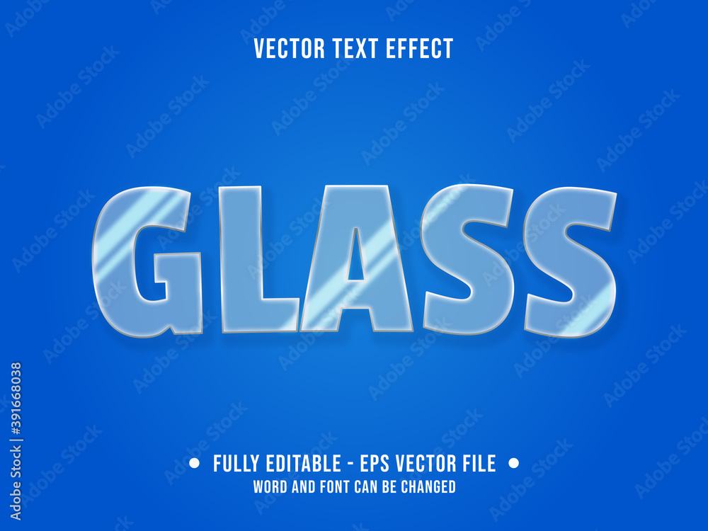 Editable text effect - glass effect blue color gradient modern style