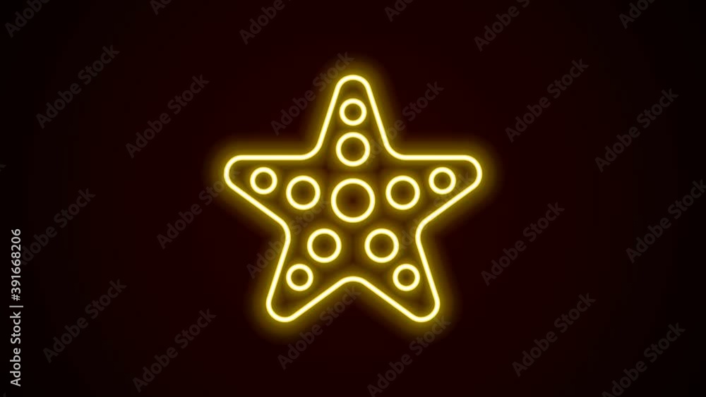 Glowing neon line Starfish icon isolated on black background. 4K Video motion graphic animation Glowing neon line Starfish icon isolated on black background. 4K Video motion graphic animation