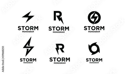 set collection storm with initial letter vector logo icon illustration design isolated background